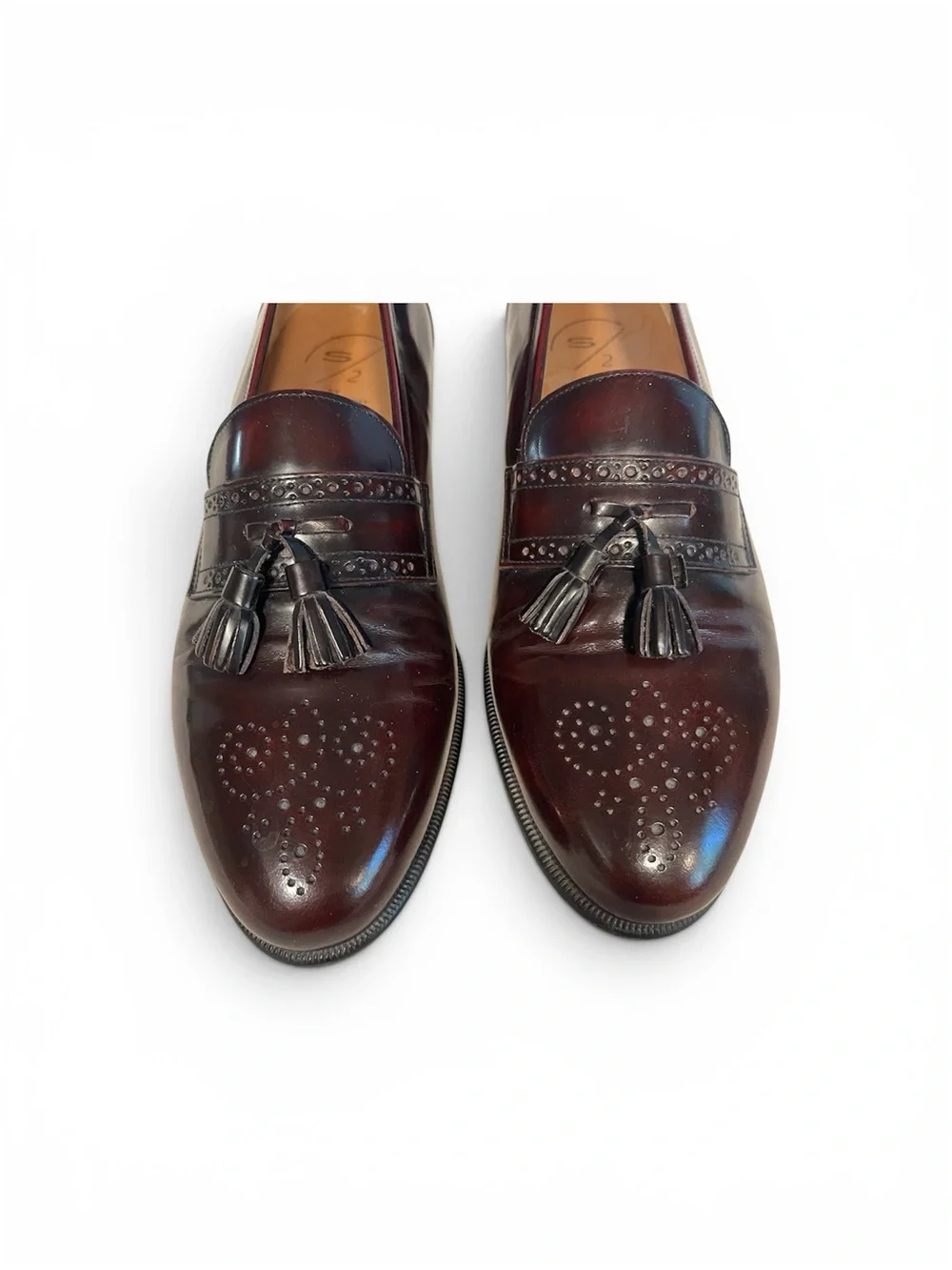 Santoni Men’s Polished Burgundy Oxblood Leather Sz 11.5 D Tassel Dress Shoes EUC